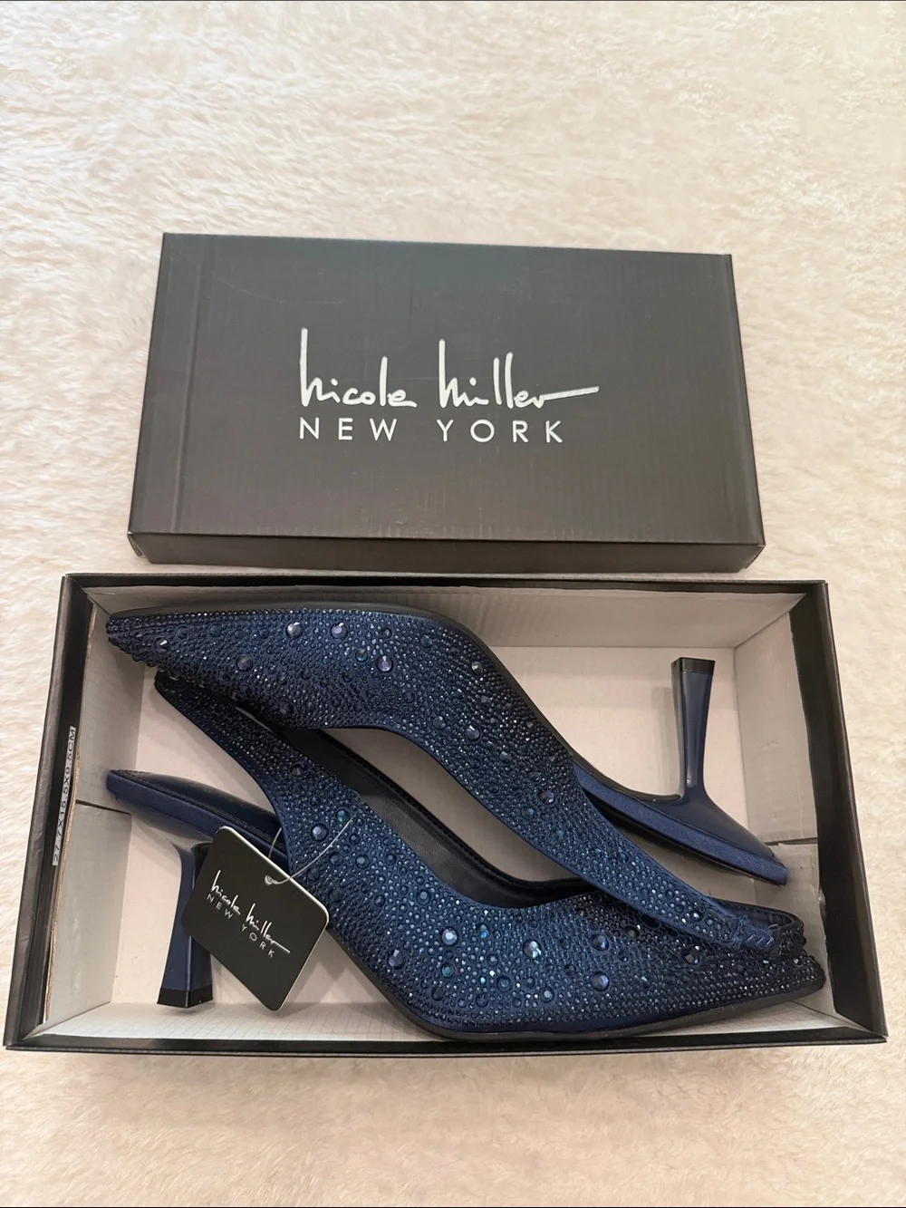 🆕 Nicole Miller Women's Navy Rhinestone Slingback Pump - Picture 9 of 9